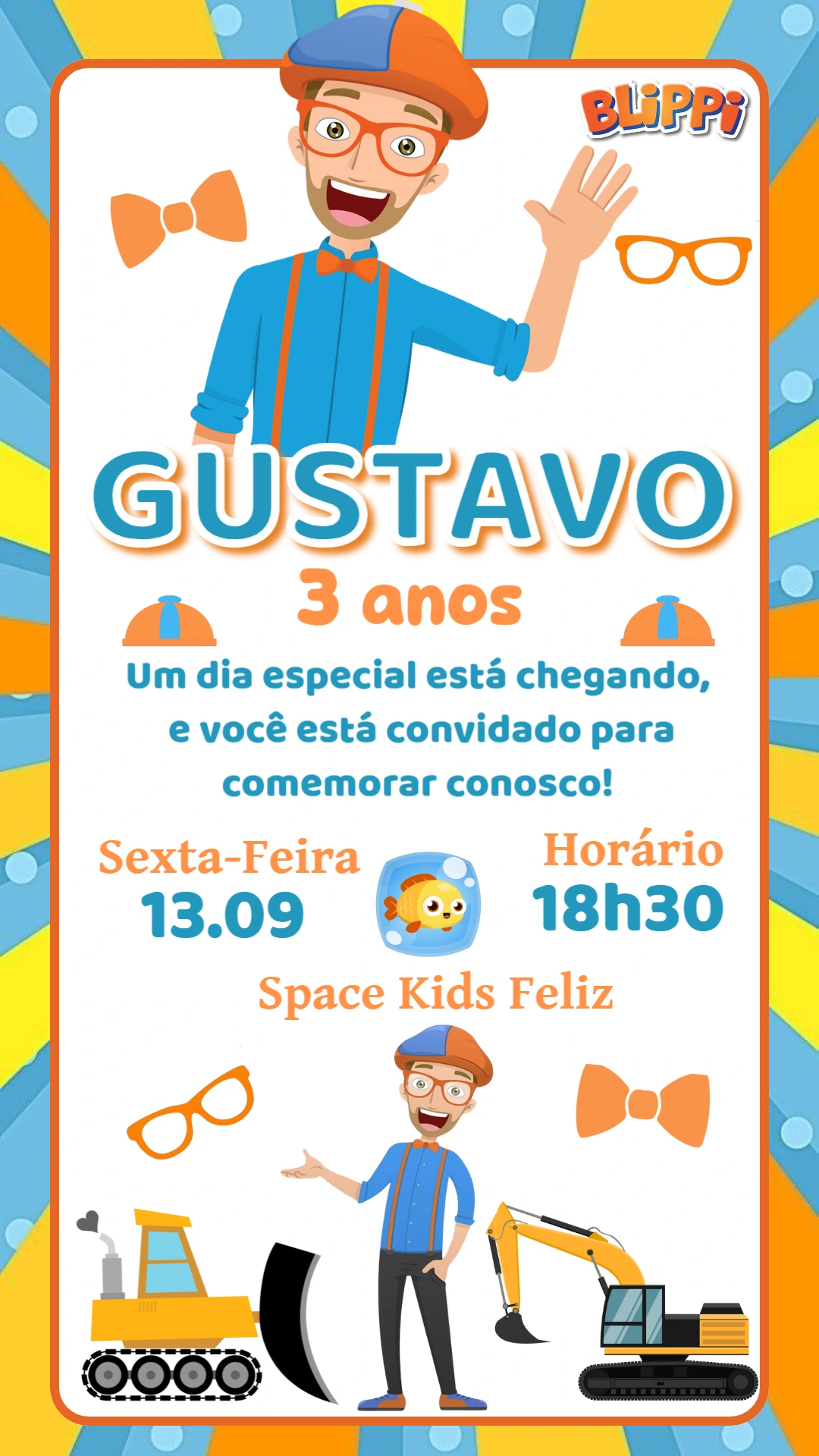 Convite de Aniversário Blippi para Editar Online