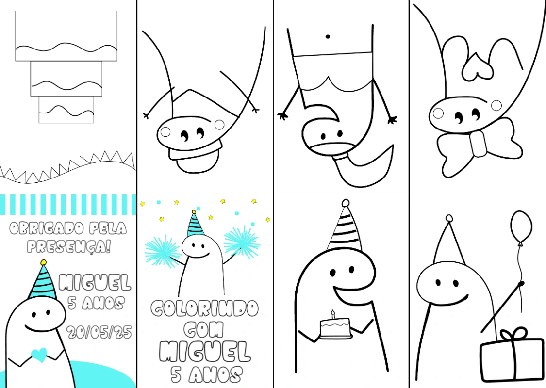 Mini Livro de Colorir Flork Aniversário para Editar Online