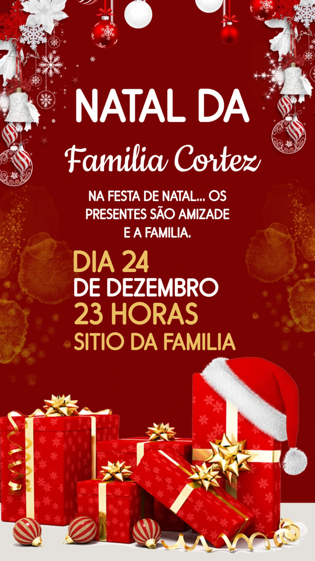 Convite Festa de Natal Elegante para Editar e Enviar Online