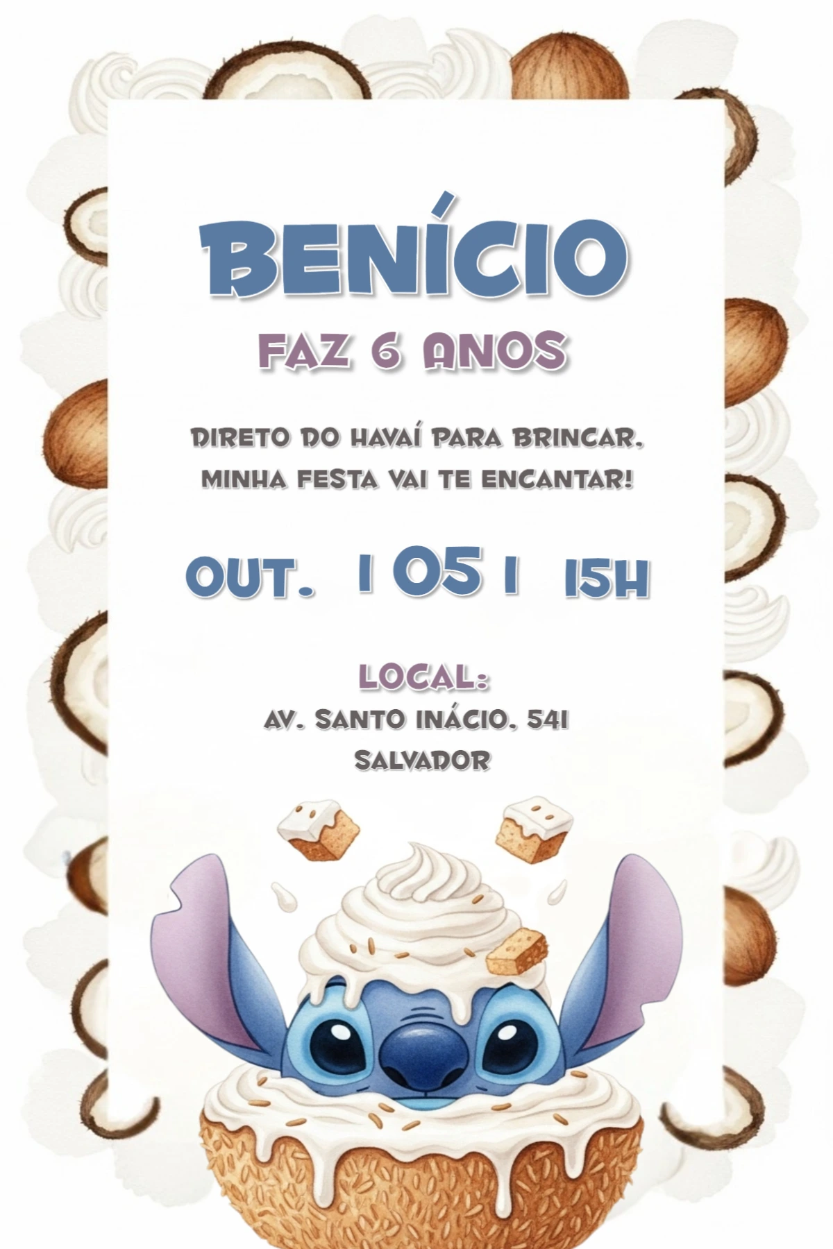 Convite de Aniversário Stitch Tropical para Editar Online