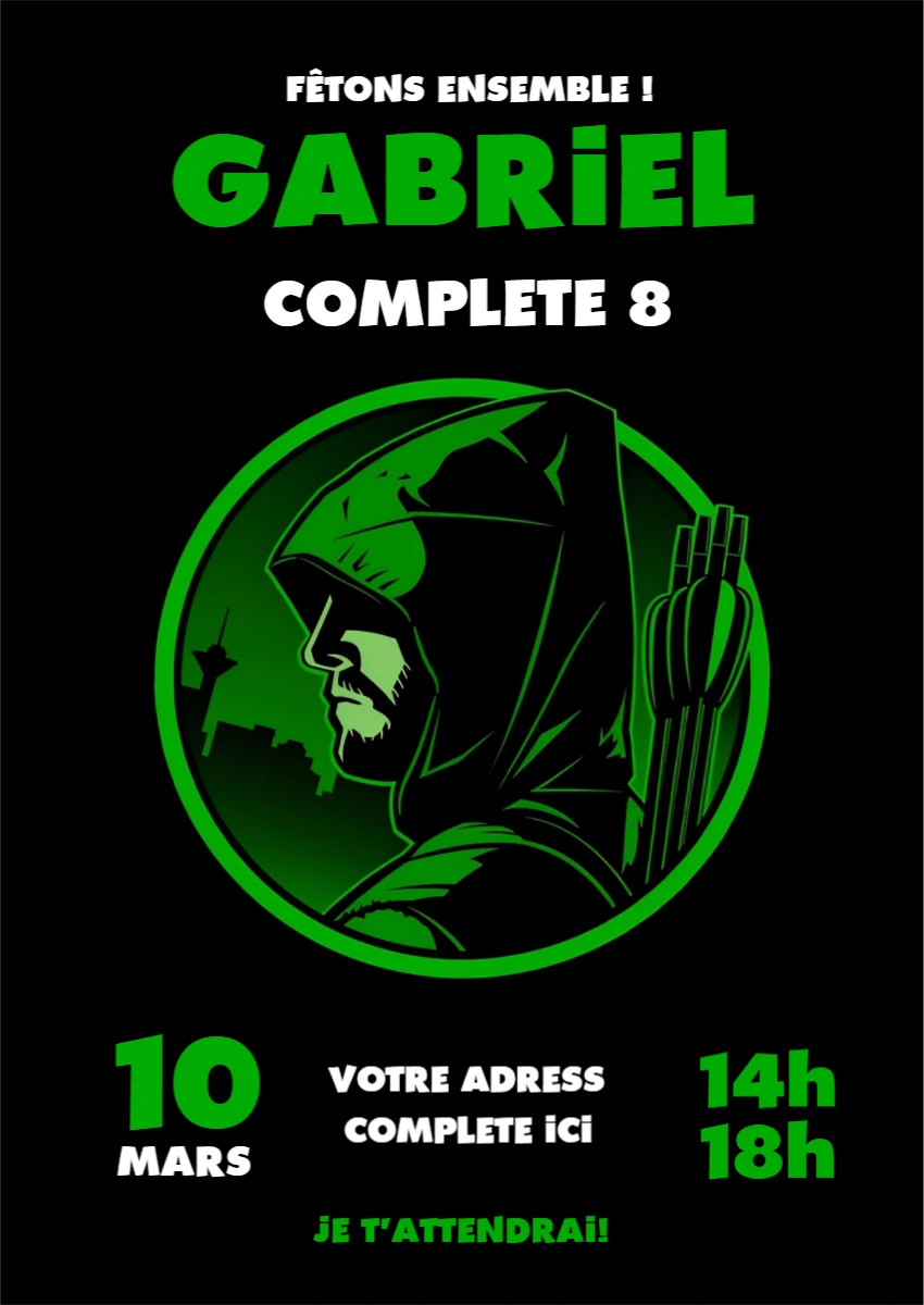 Invitation d'anniversaire Archer Vert | Modèle numérique à modifier