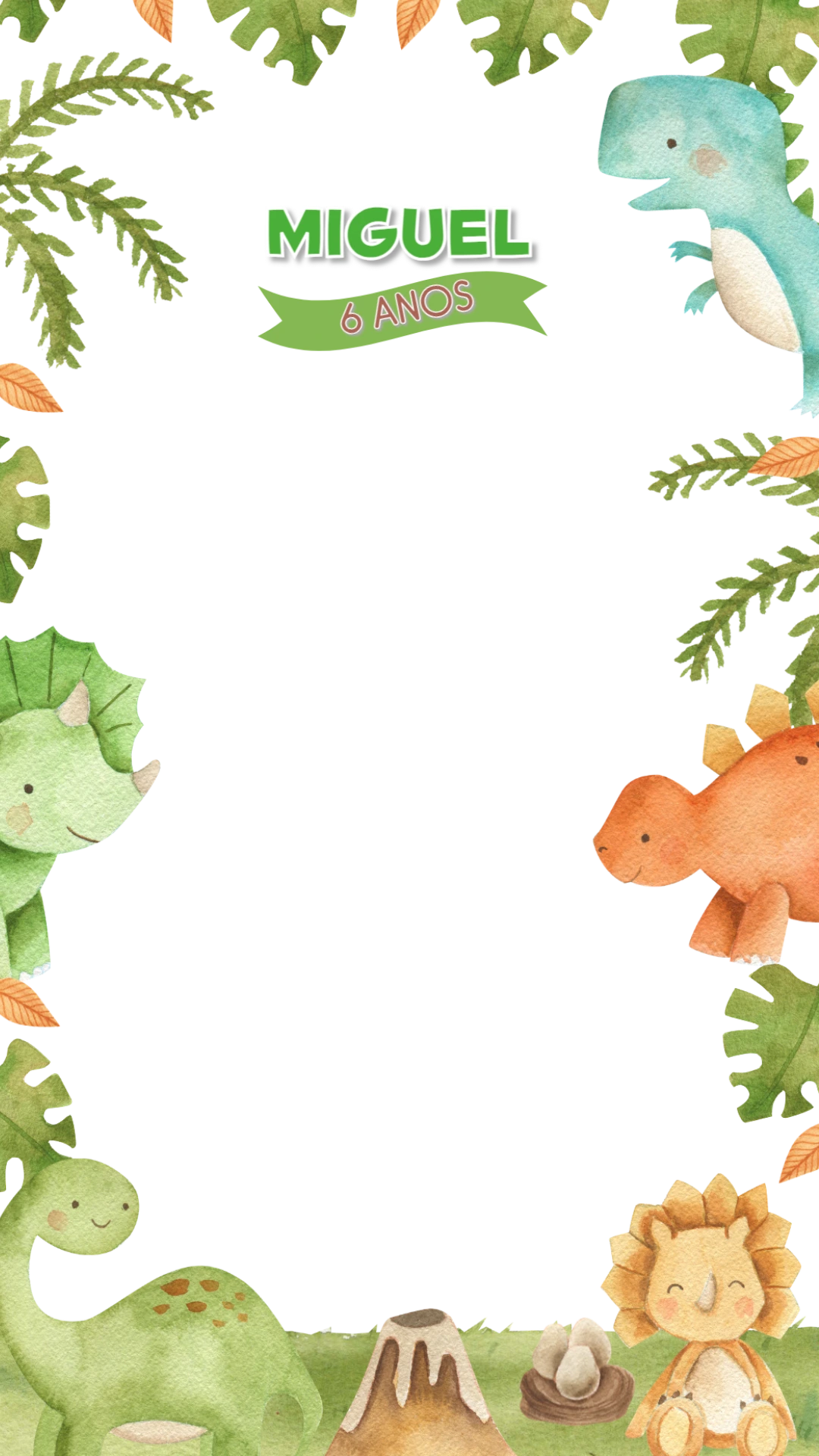 Moldura de Aniversário Dinossauro para Editar Online
