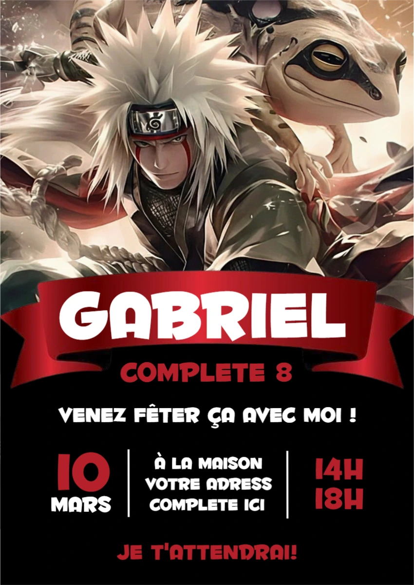 Invitation d'anniversaire Naruto Jiraiya à modifier en ligne