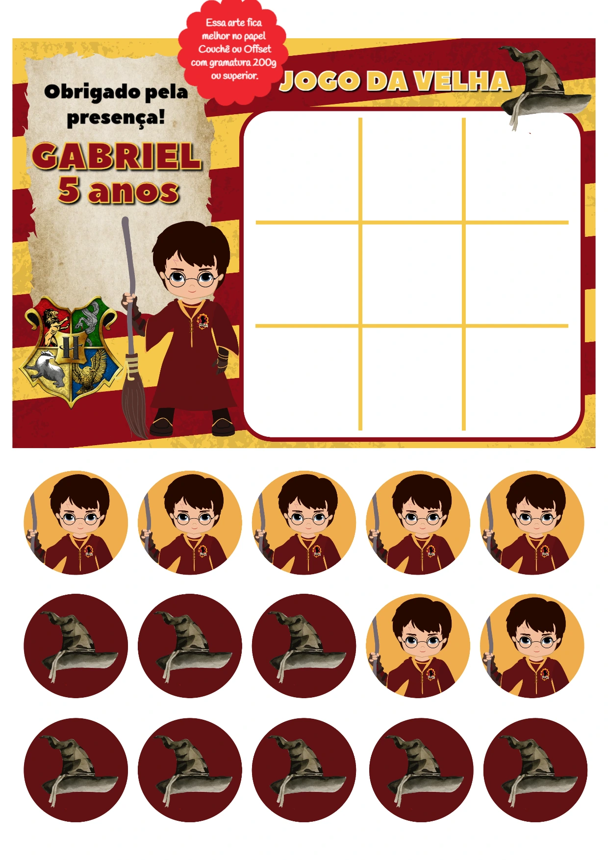 Jogo da Velha Harry Potter Editável para Lembrancinha