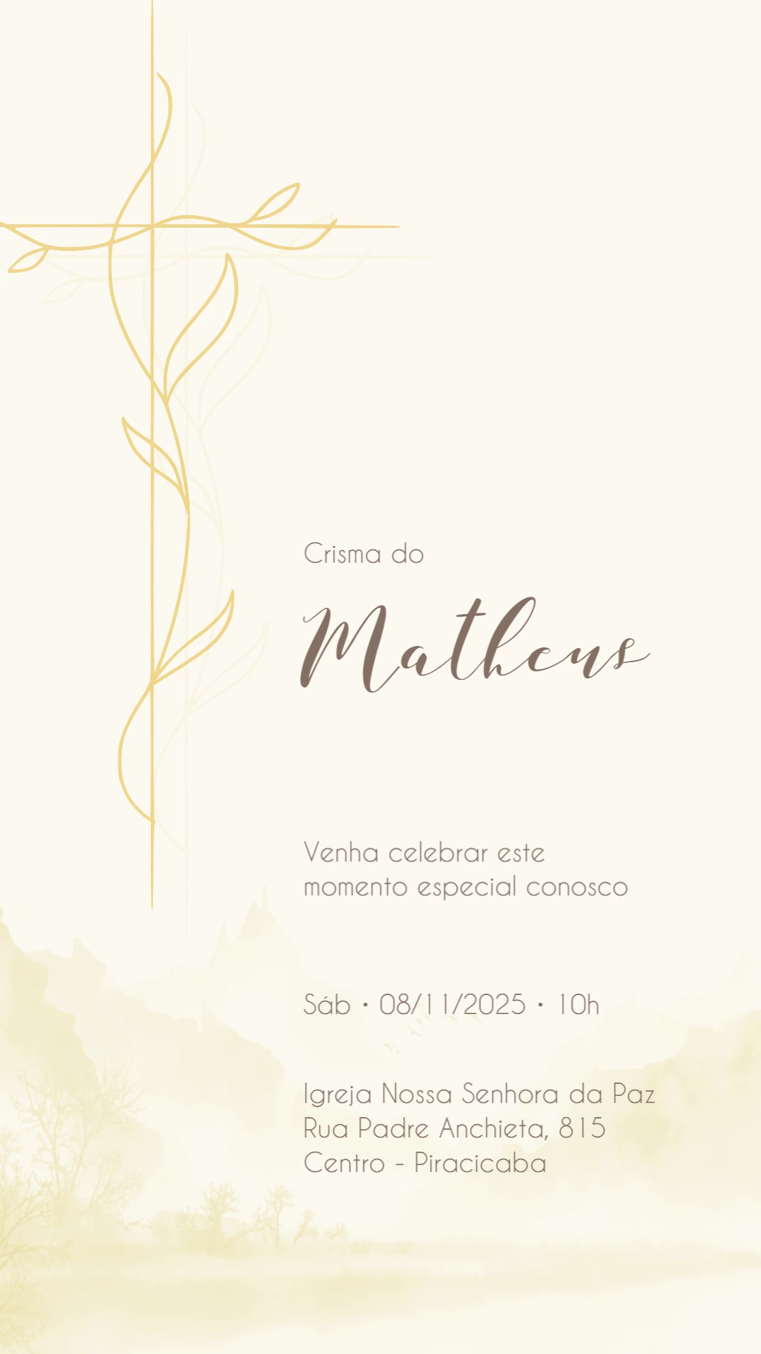 Convite de Crisma Elegante com Cruz para Editar Online