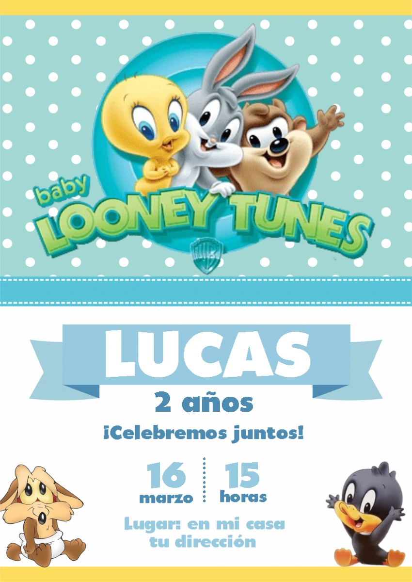 Invitación de Cumpleaños Baby Looney Tunes para Editar Online