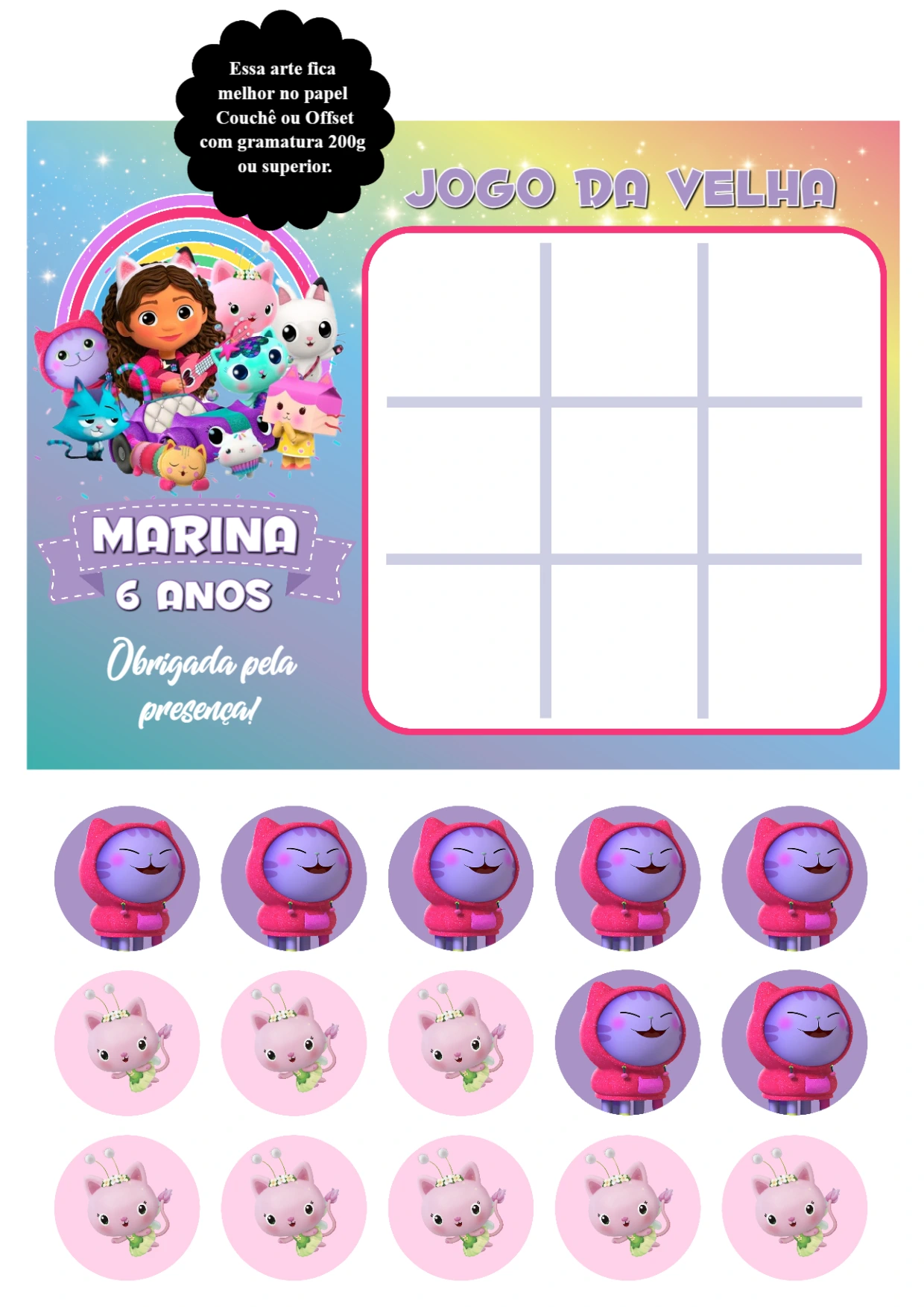 Jogo da Velha A Casa Mágica da Gabby para Editar e Imprimir