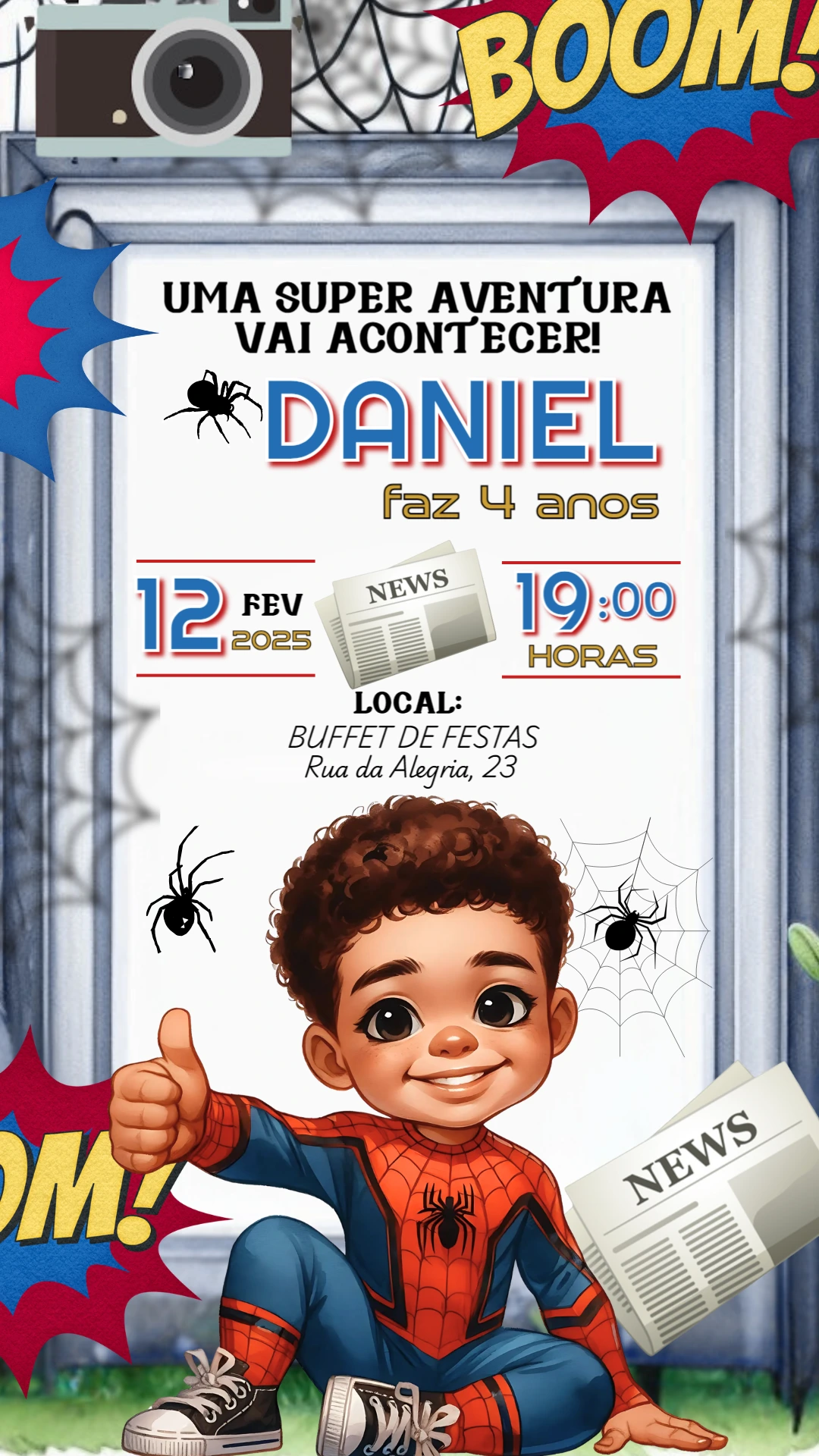 Convite Aniversário Homem-Aranha para Editar Online