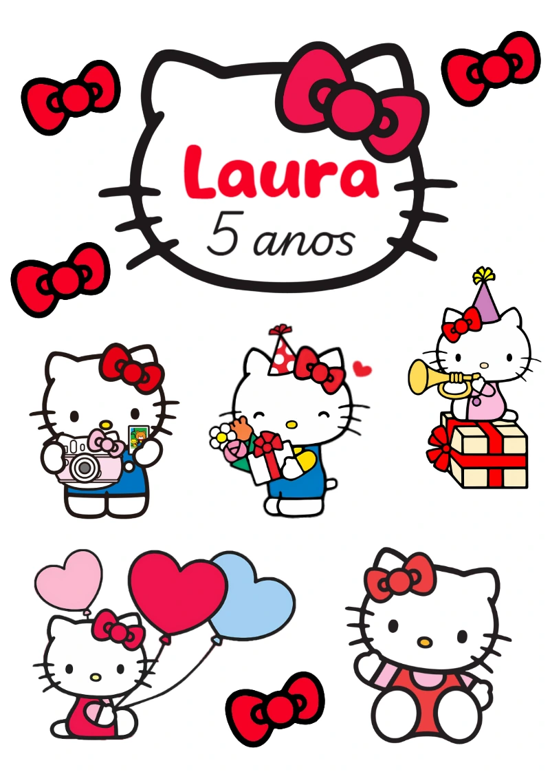 Topo de Bolo Hello Kitty Aniversário para Editar e Imprimir