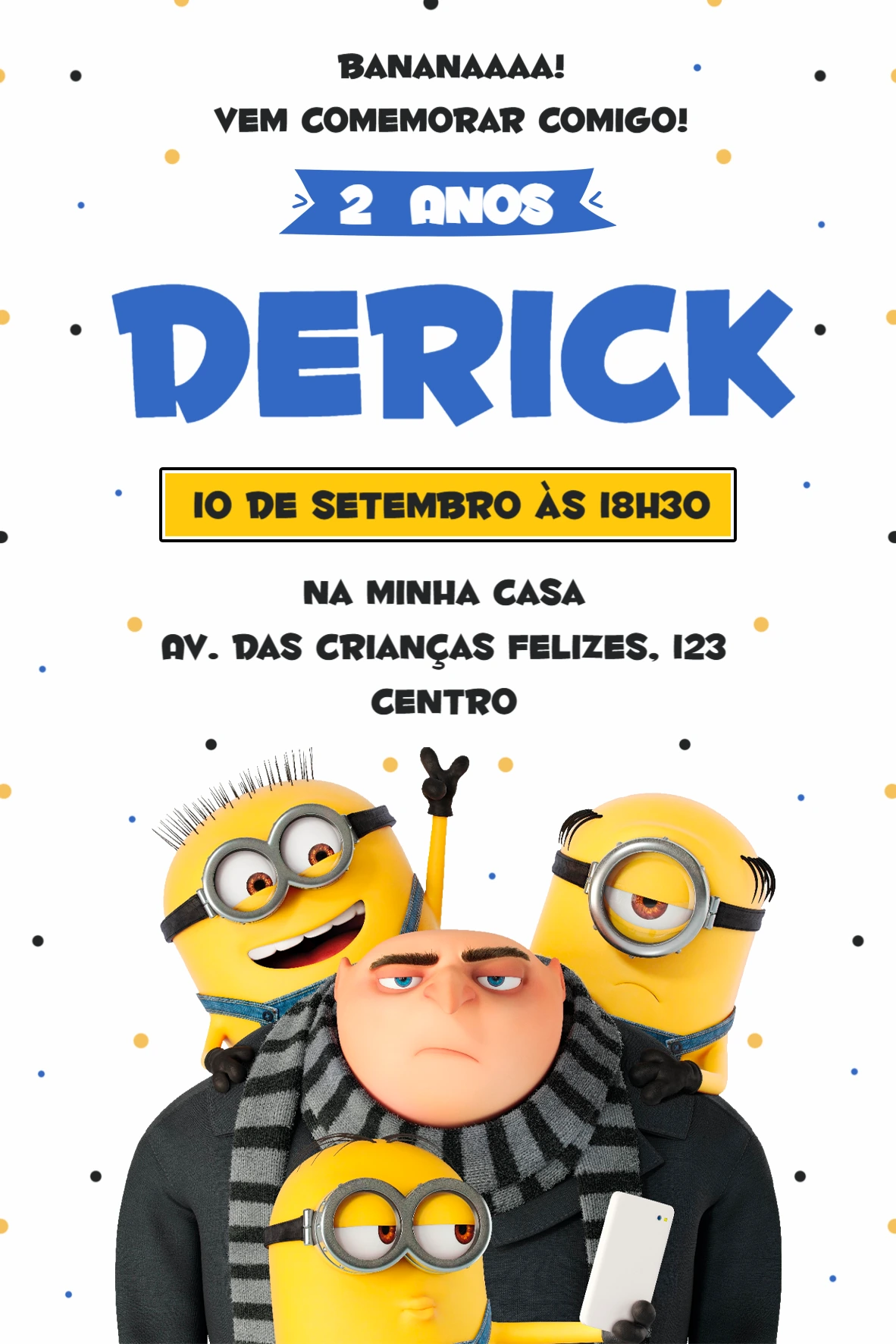 Convite de Aniversário Minions Divertido para Editar