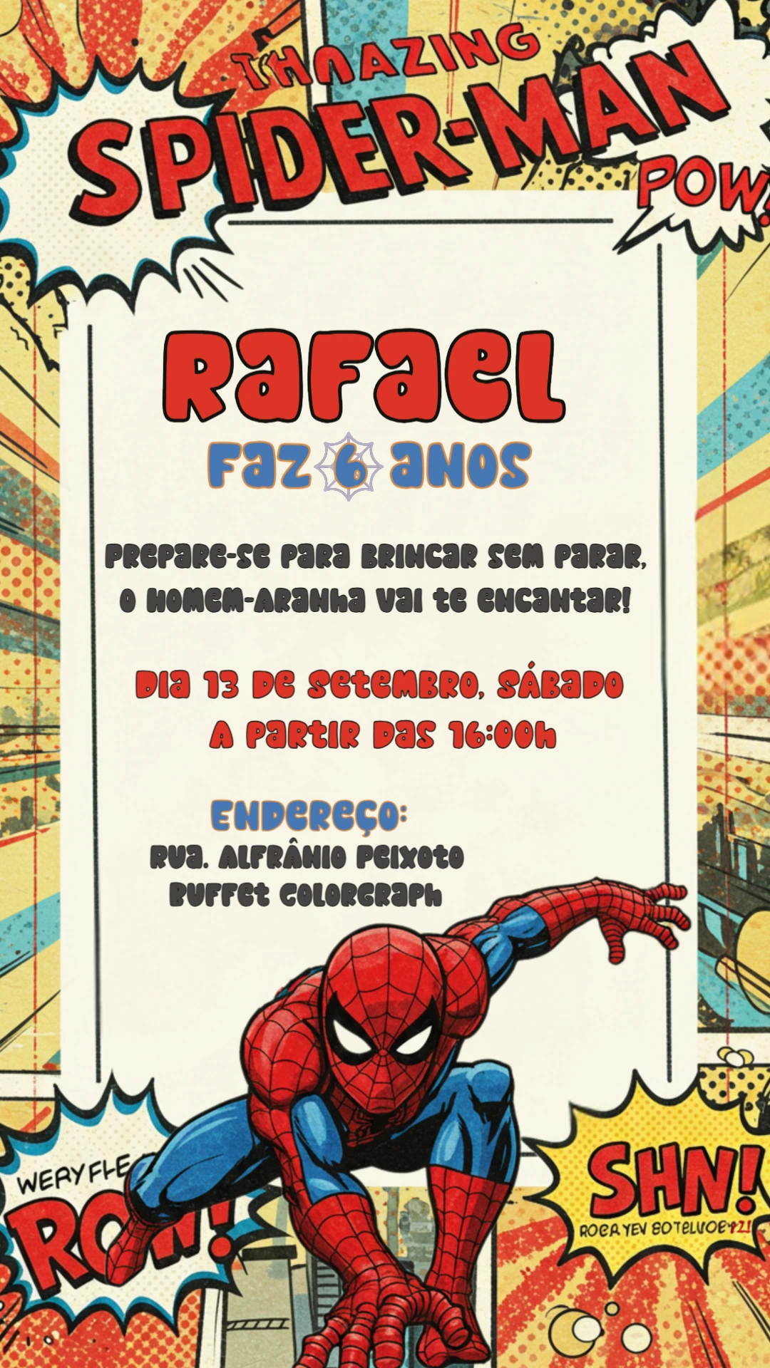 Convite de Aniversário Homem Aranha para Editar Online