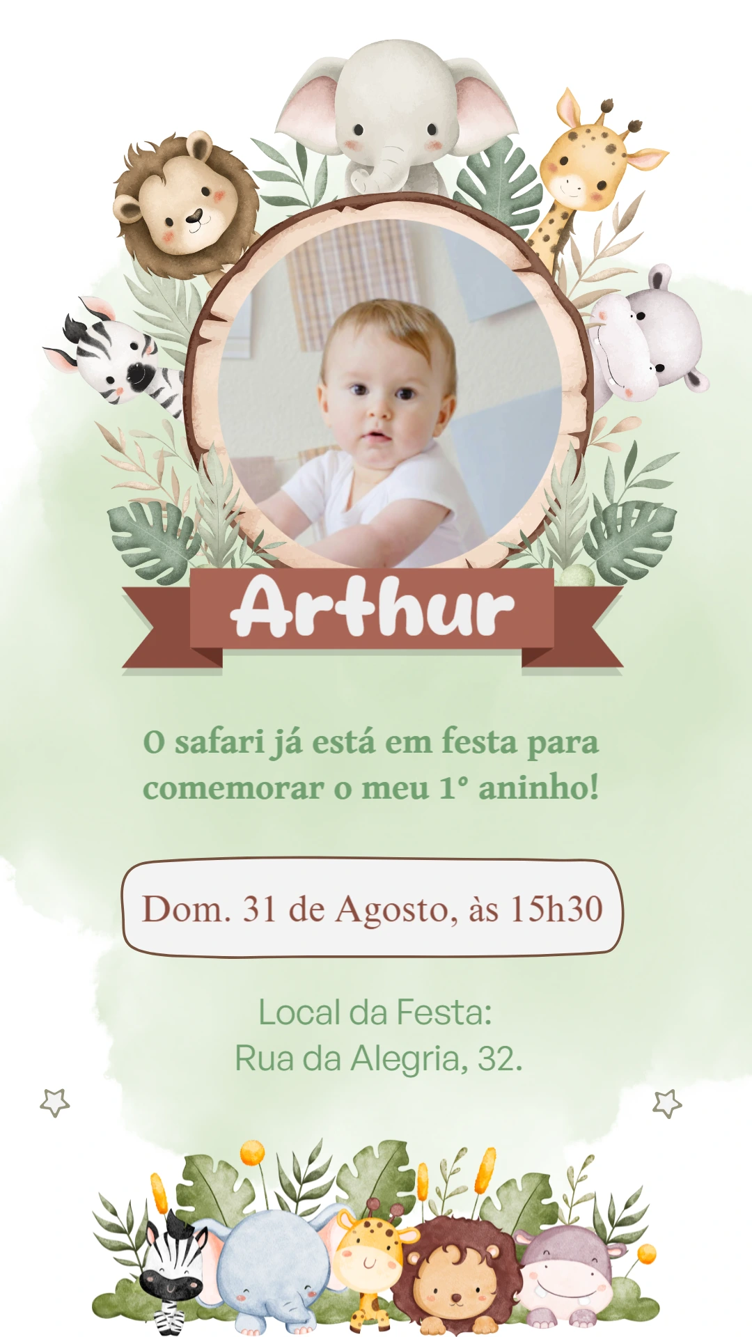 Convite de Aniversário Safari com Foto para Editar Online
