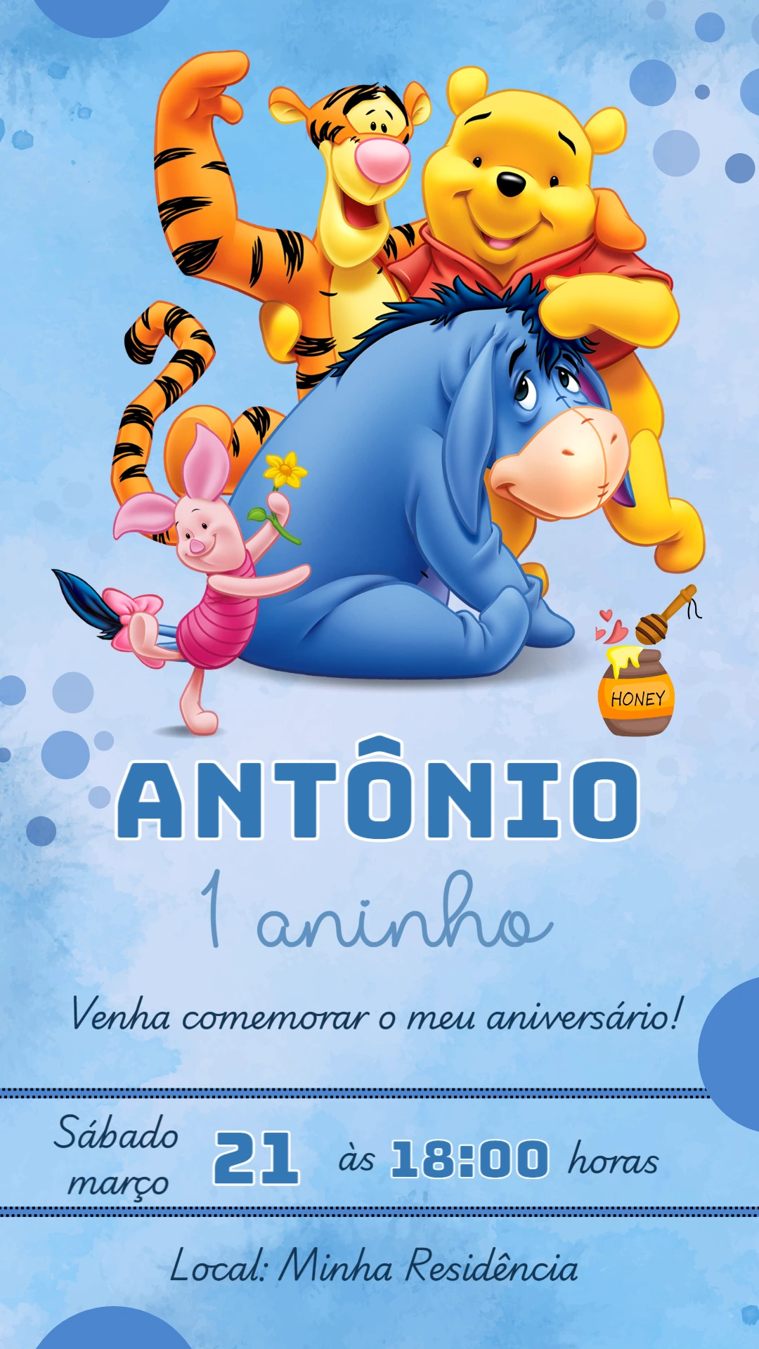 Convite de Aniversário Ursinho Pooh para Editar Online
