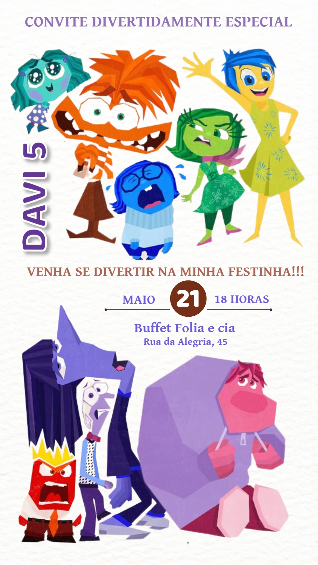 Convite de Aniversário Divertida Mente 2 para Editar Online