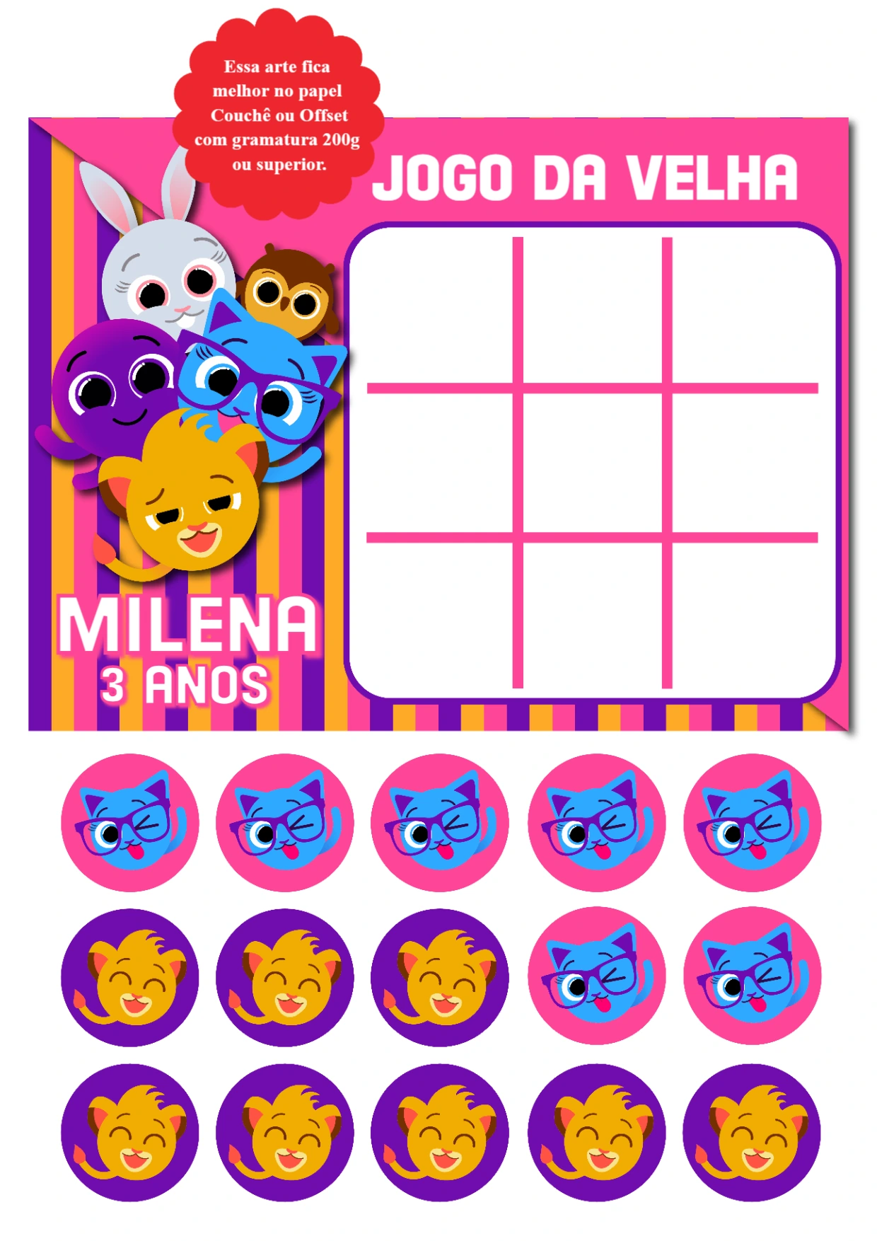 Jogo da Velha Bolofofos Editável para Aniversário Infantil