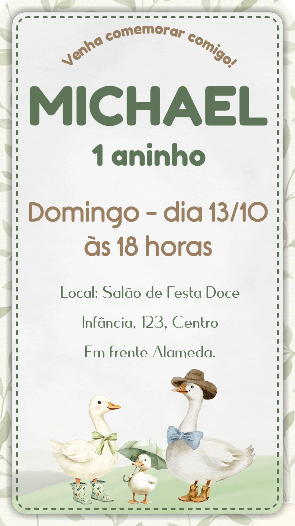 Convite Aniversário Patinho Aquarela para Editar Online