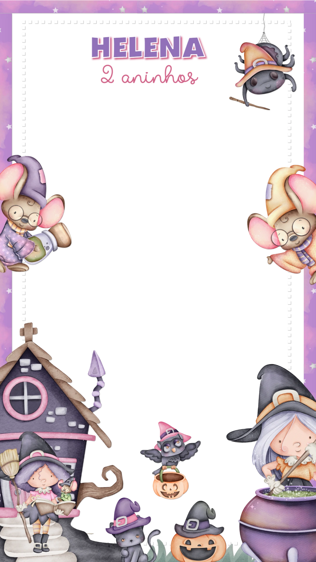 Moldura Aniversário Halloween com Bruxinhas para Editar Online