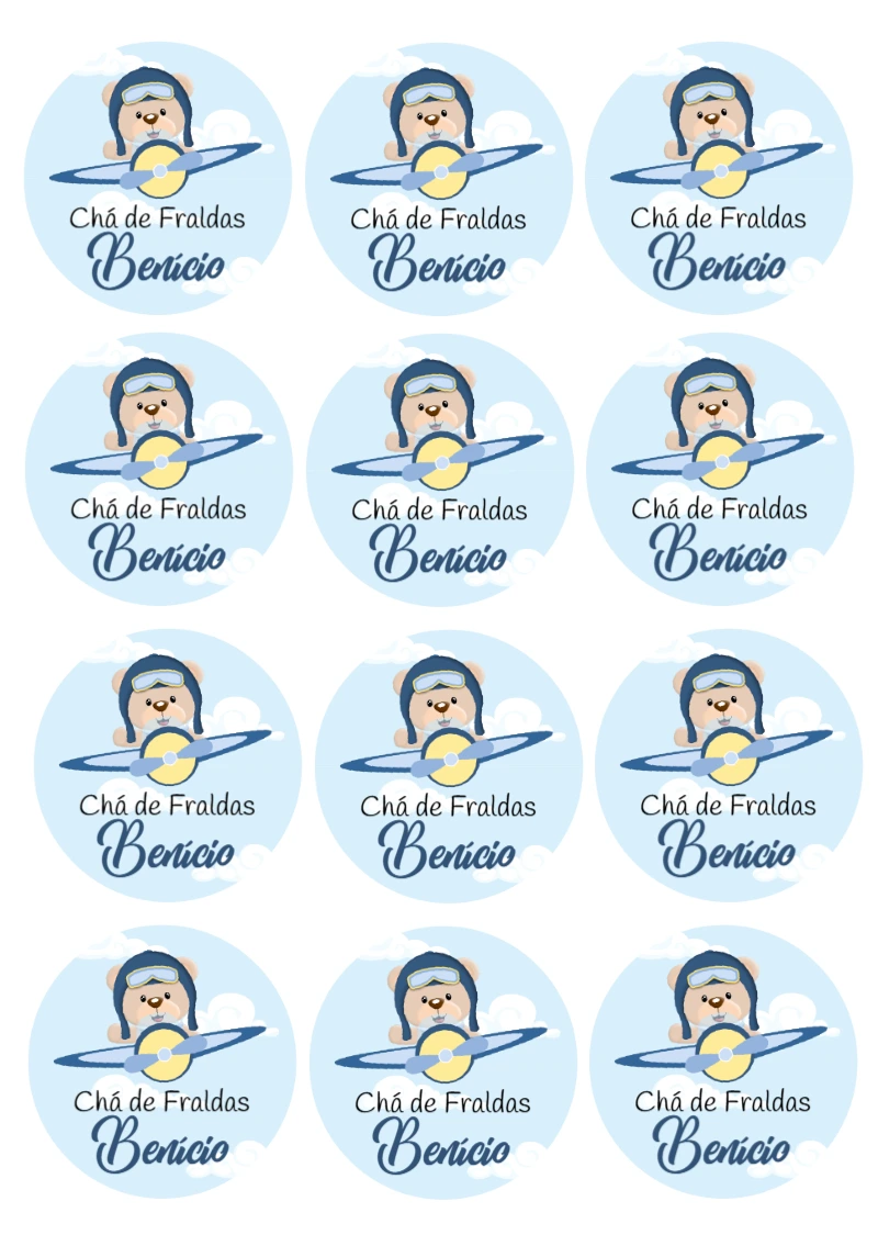 Adesivo Chá de Fraldas Ursinho Aviador para Editar Online
