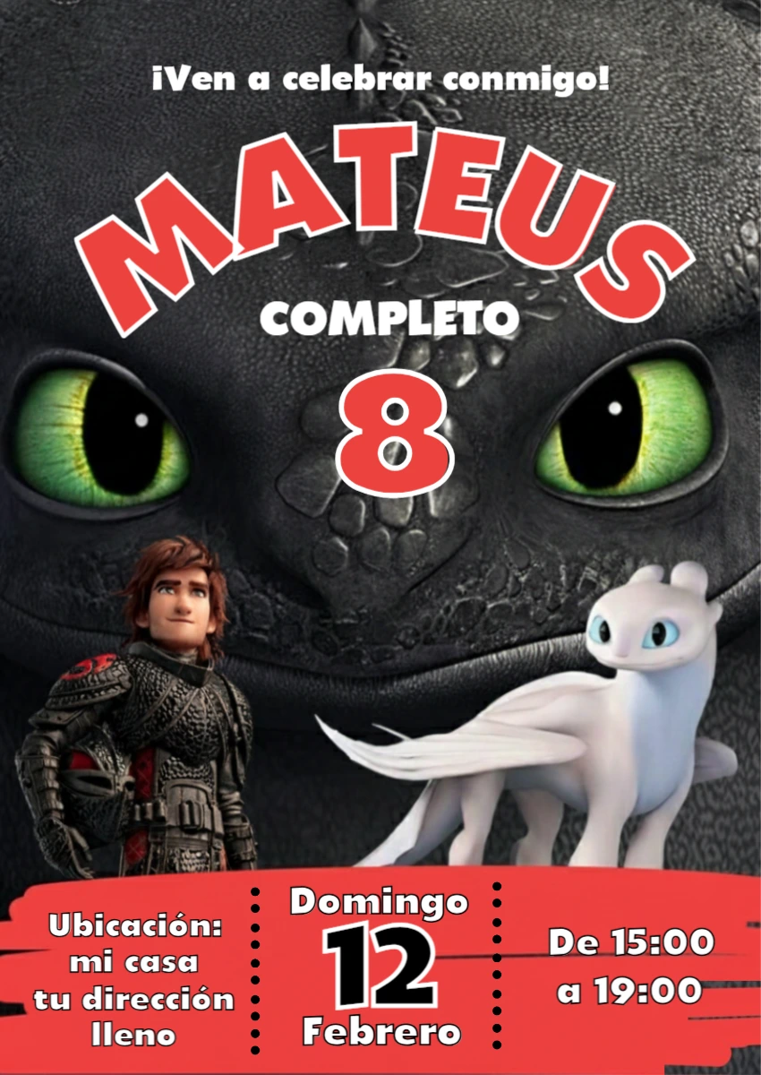 Invitación de Cumpleaños Cómo Entrenar a tu Dragón Editable
