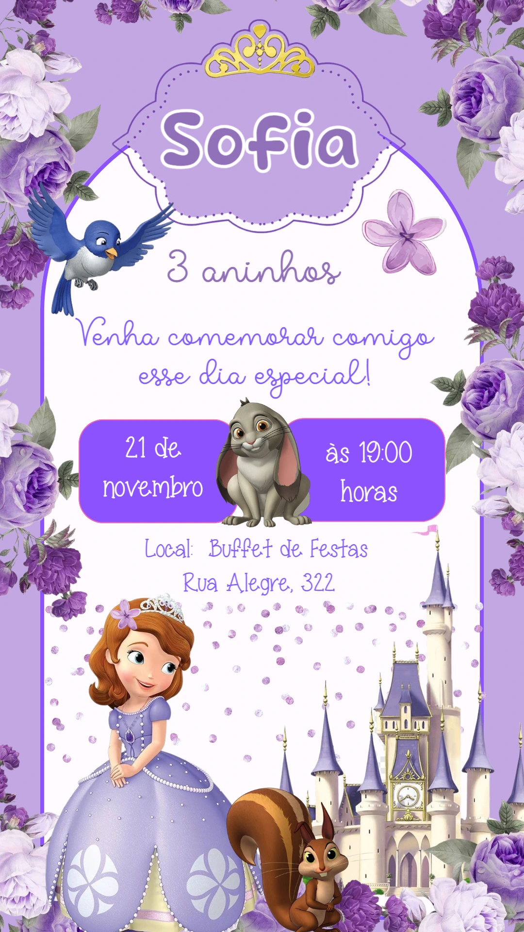 Convite Aniversário Princesa Sofia Editável Online