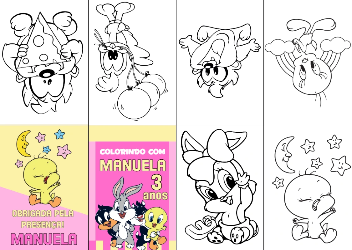 Mini Livro de Colorir Baby Looney Tunes para Editar e Imprimir