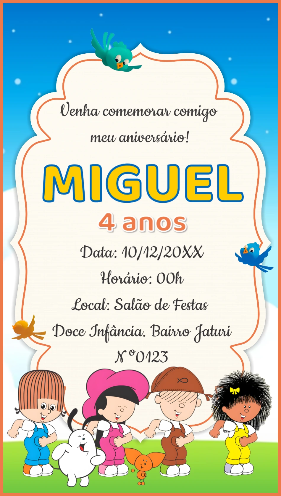 Convite Aniversário Turma do Cristãozinho para Editar Online