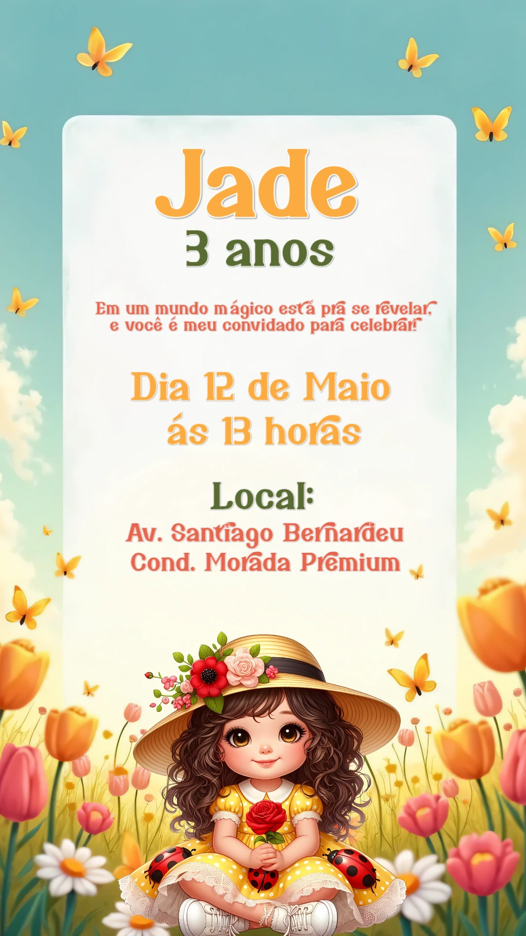 Convite Animado Aniversário Jardim Encantado para Editar