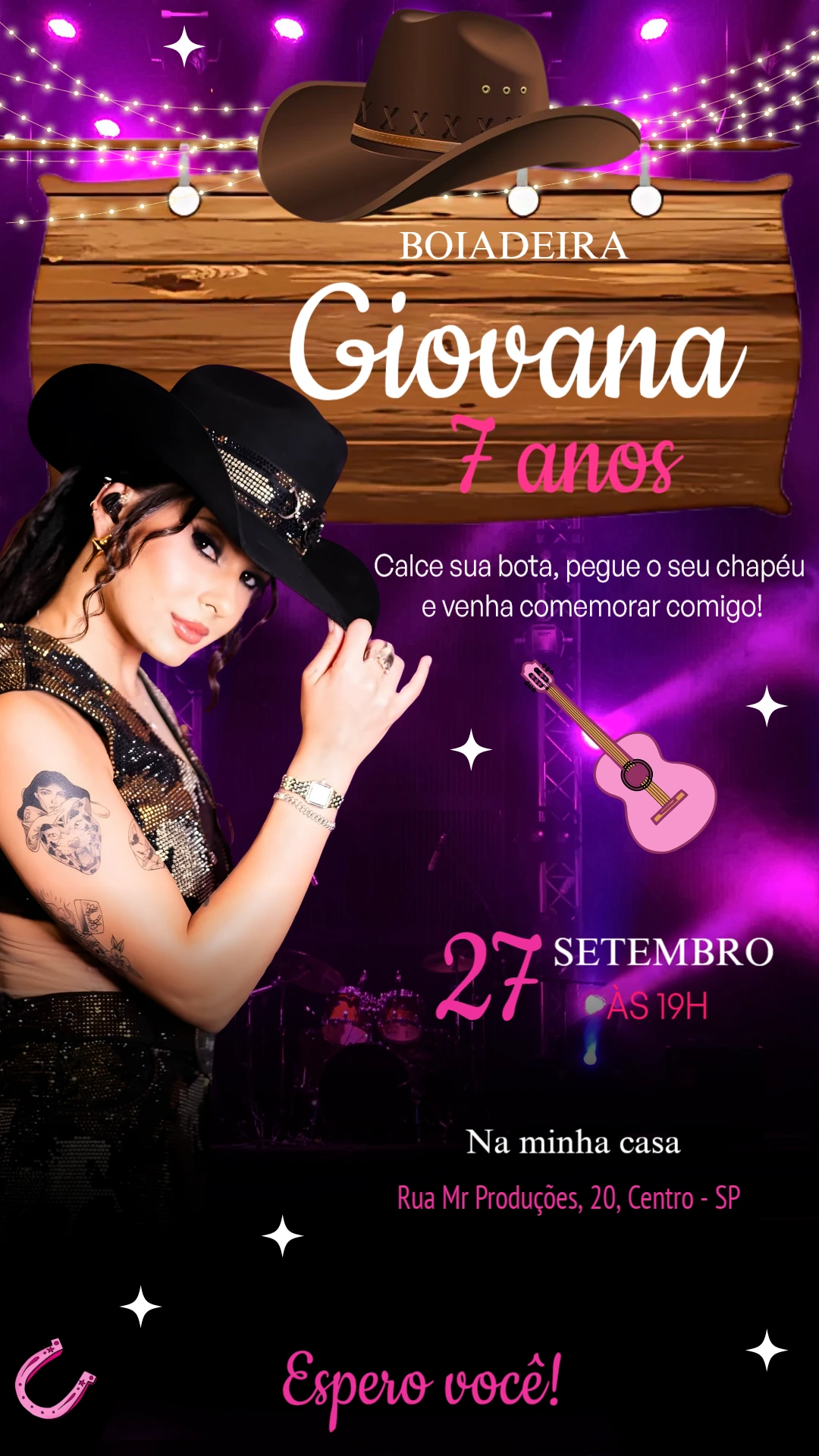 Convite Aniversário Boiadeira Country para Editar e Imprimir