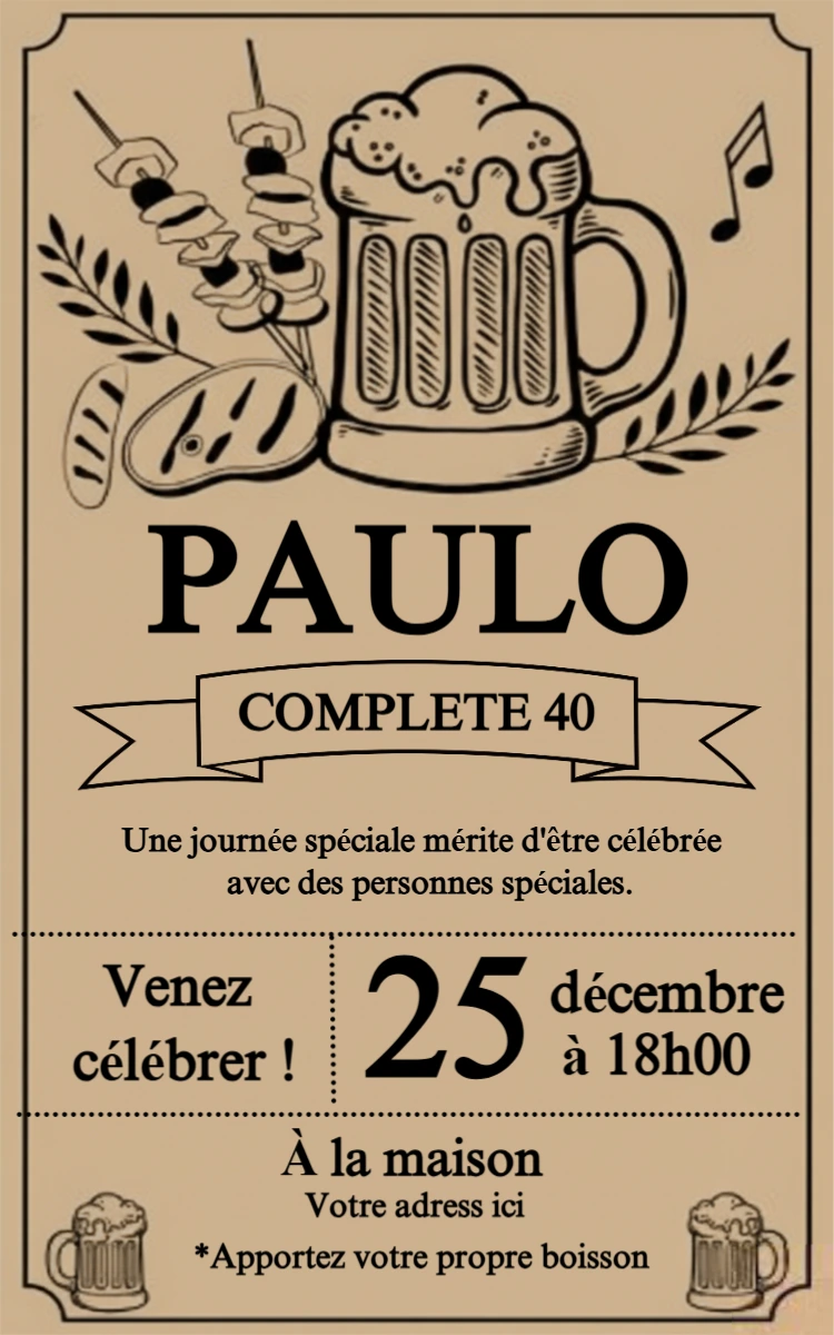 Invitation Anniversaire Bière & Barbecue Modèle à Modifier