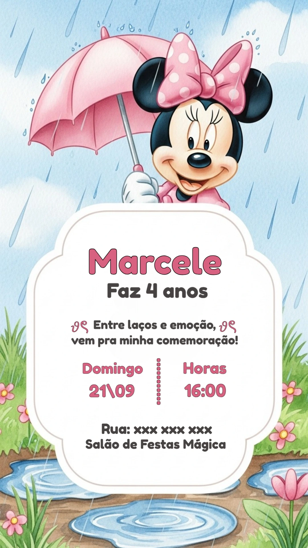 Convite Aniversário Minnie Mouse para Editar Online