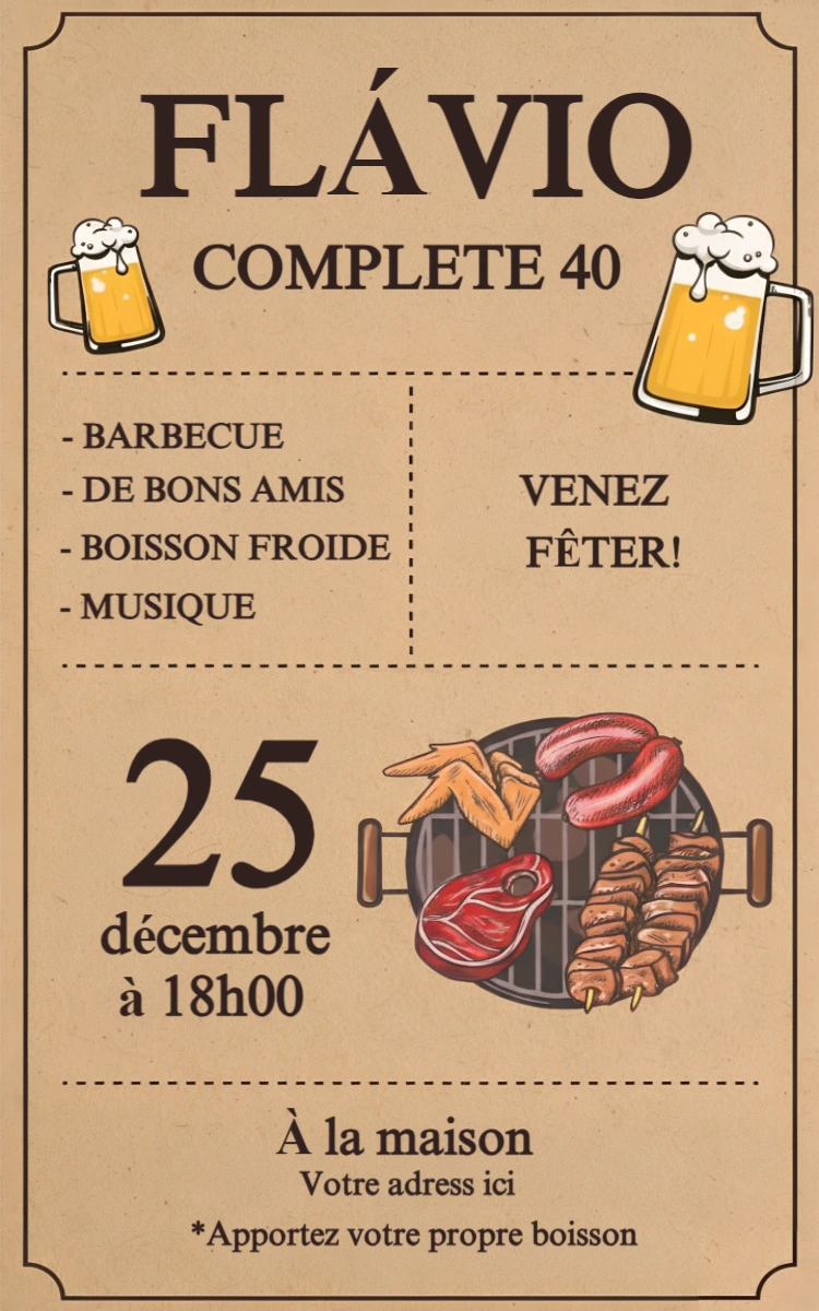 Invitation Anniversaire Barbecue Rustique | Modèle à Modifier