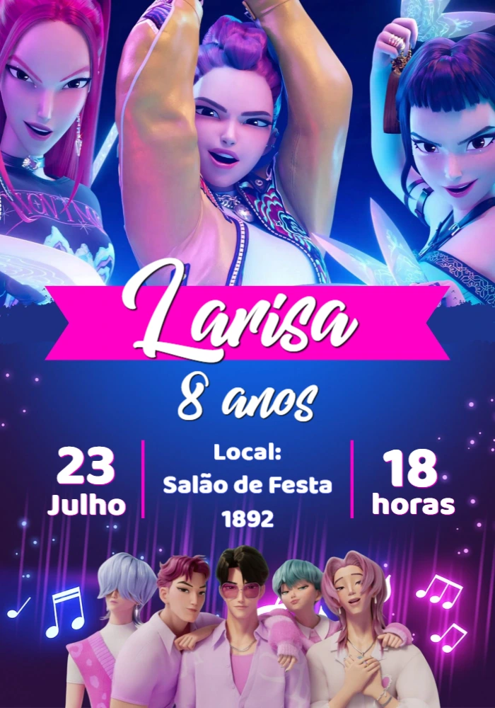 Convite de Aniversário K-pop com Personagens para Editar Online