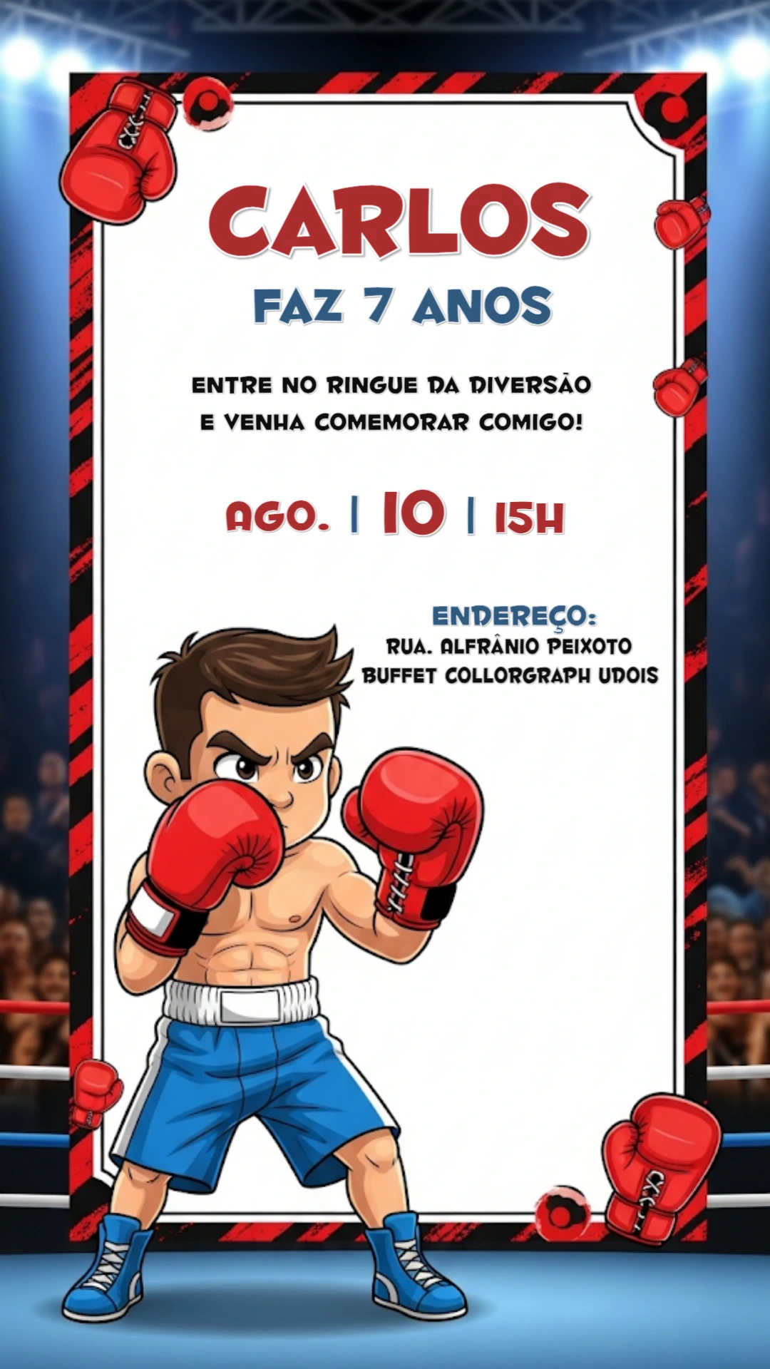 Convite de Aniversário Lutador de Boxe para Editar Online