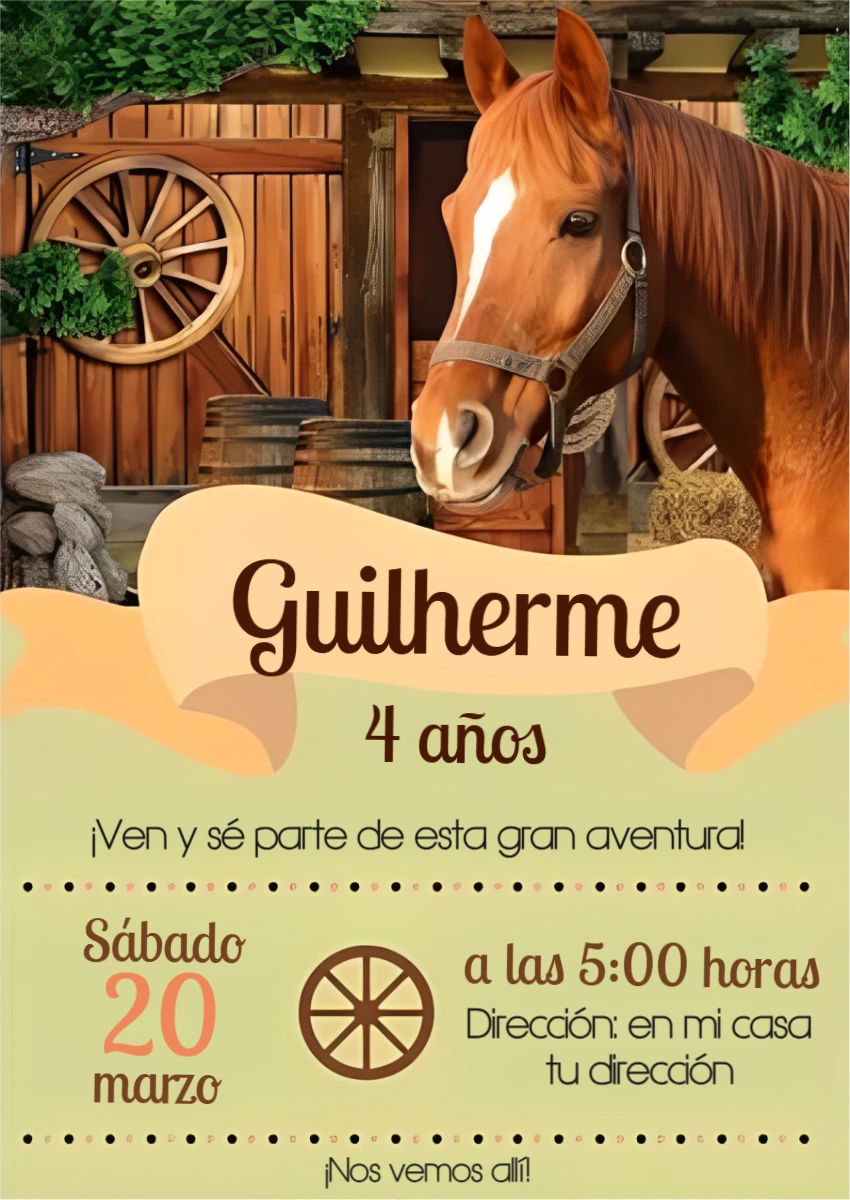 Invitación de Cumpleaños Vaquero con Caballo para Editar