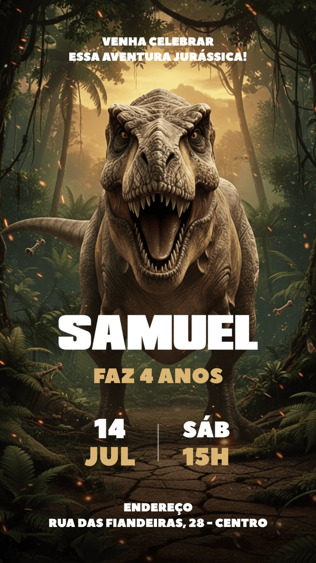 Convite Aniversário Dinossauro T-Rex para Editar Online