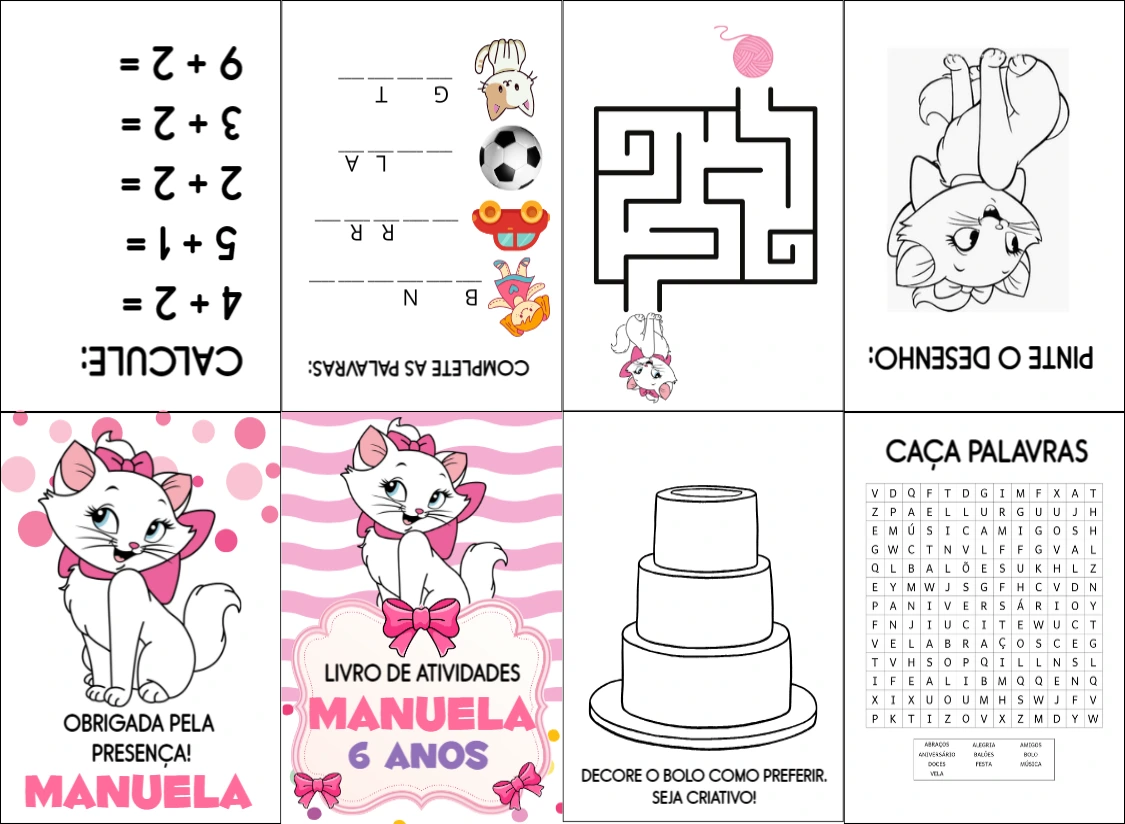 Livro de Atividades Aniversário Gatinha Marie para Editar Online