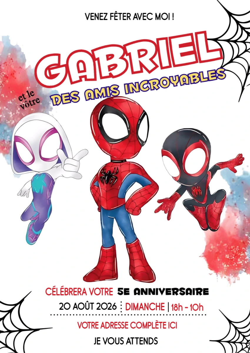 Invitation Anniversaire Spidey et ses Amis à Modifier en Ligne