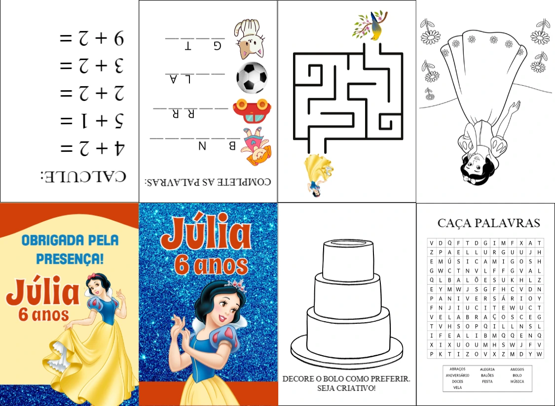 Mini Livro de Atividades Branca de Neve para Editar Online