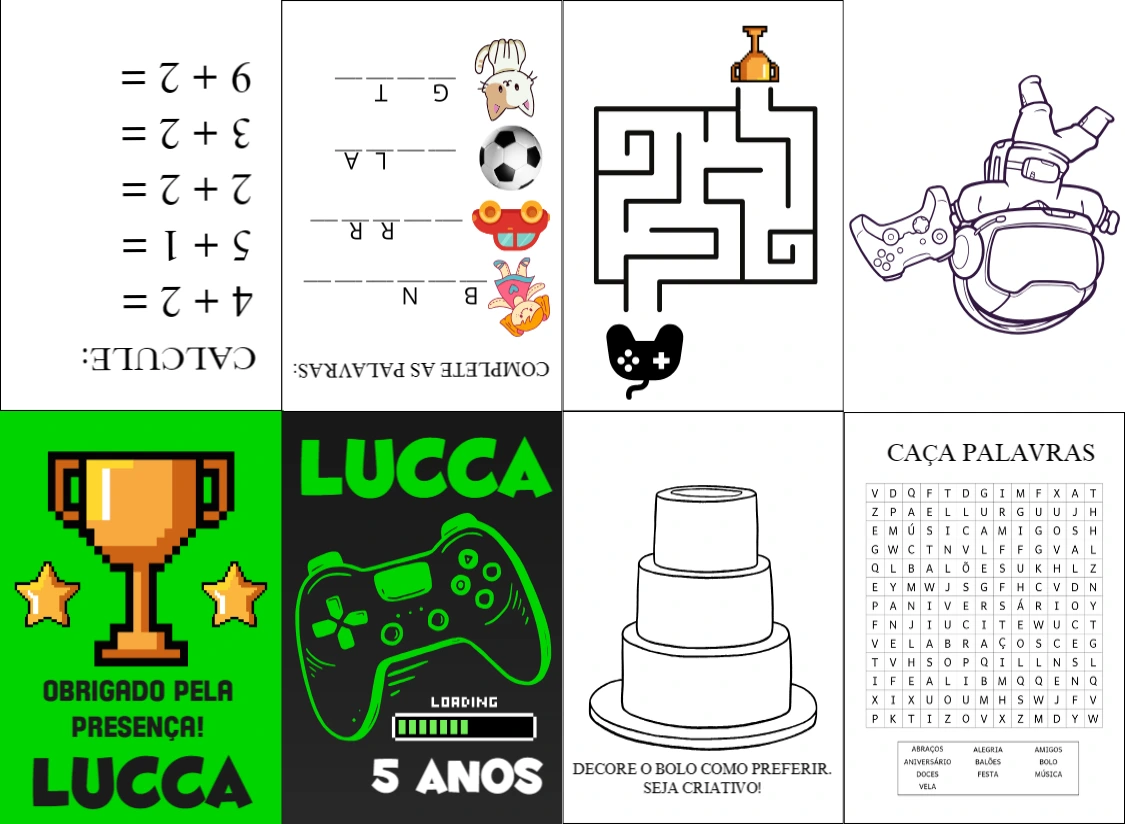 Livrinho de Atividades Gamer para Aniversário para Editar Online