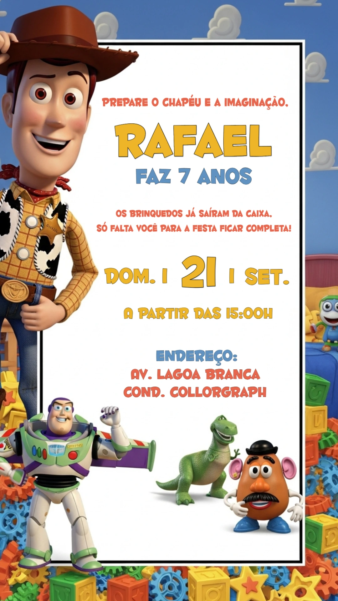 Convite de Aniversário Toy Story com Personagens para Editar