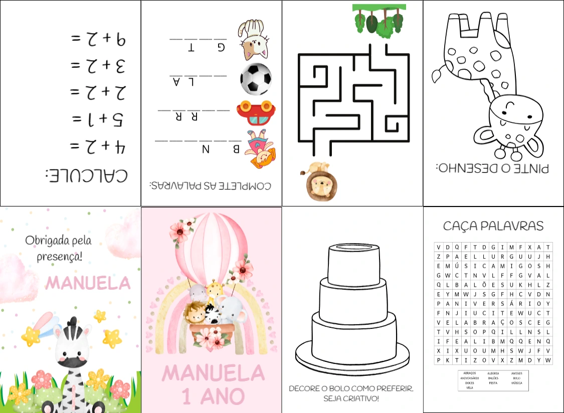 Mini Livro de Atividades Safari Rosa para Editar Online