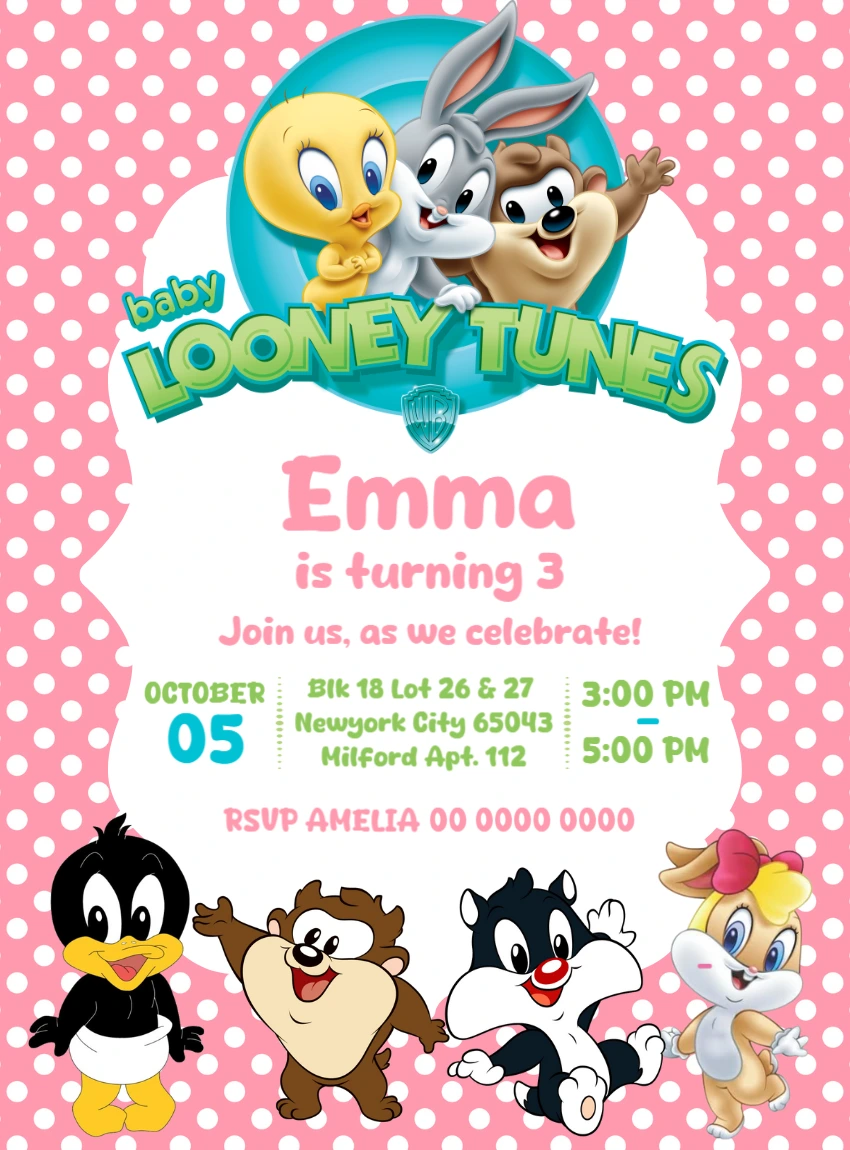 Baby Looney Tunes Birthday Invitation to Edit Online