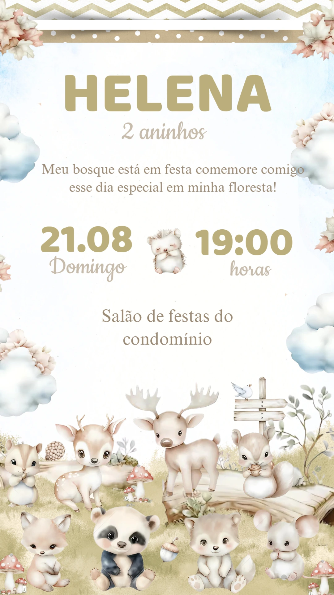 Convite Aniversário Bosque Encantado com Animais para Editar