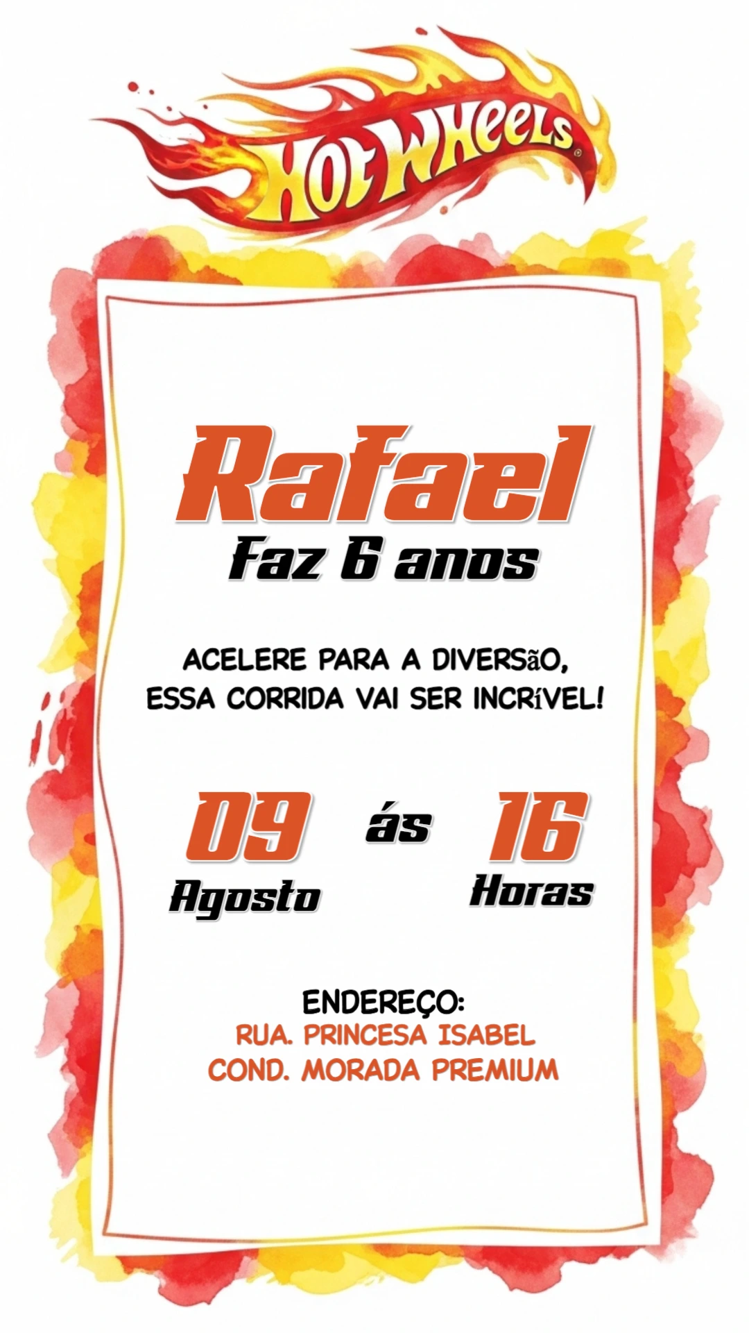 Convite de Aniversário Hot Wheels Editável Online para Imprimir