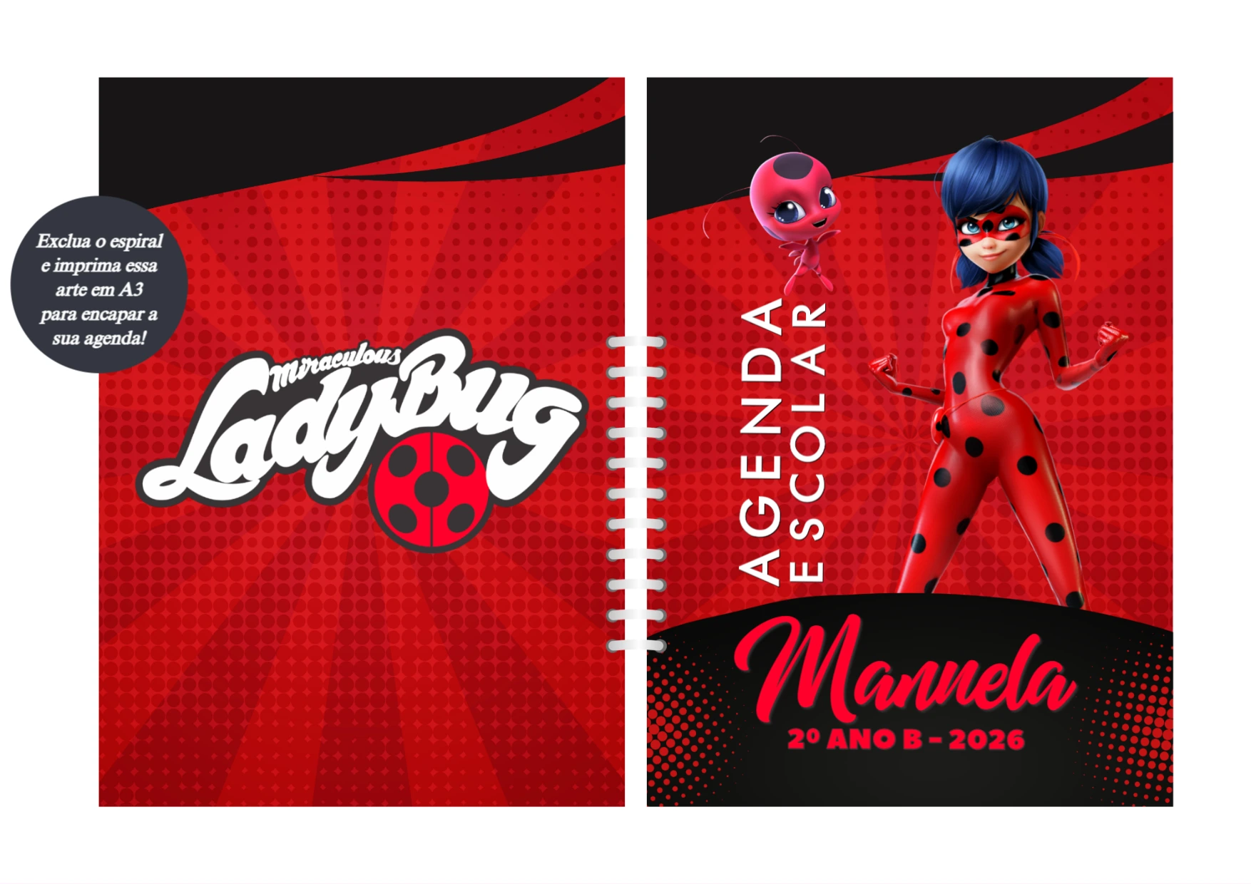 Capa de Agenda Ladybug com Personagens para Editar Online