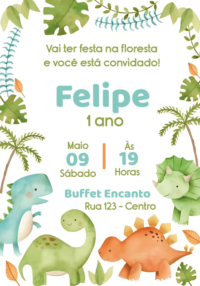 Convite de Aniversário Dinossauro Baby Editável Online