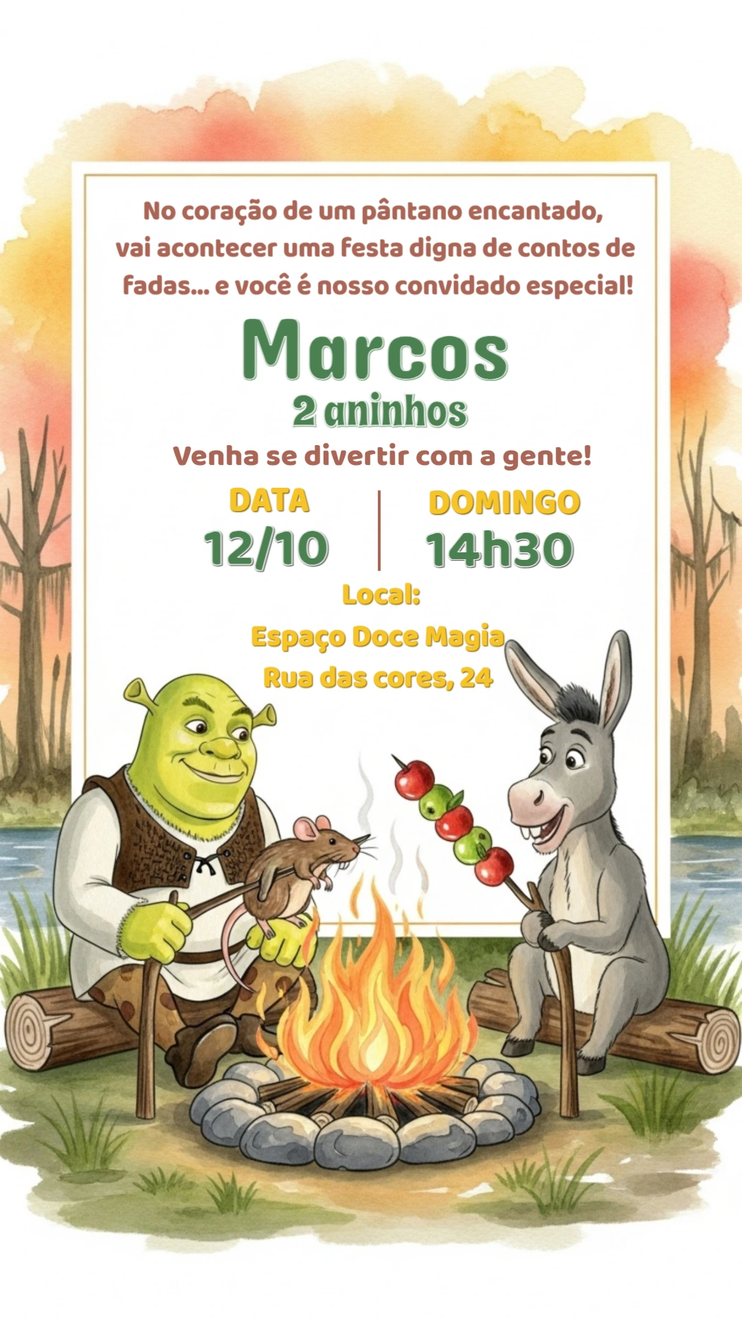 Convite de Aniversário Shrek e sua Turma para Editar Online