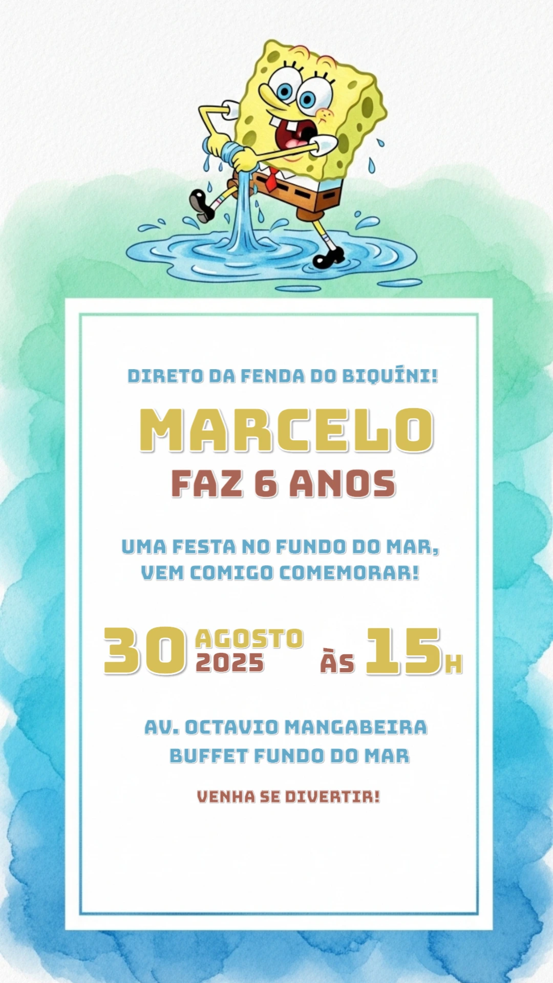 Convite de Aniversário Bob Esponja Editável Online