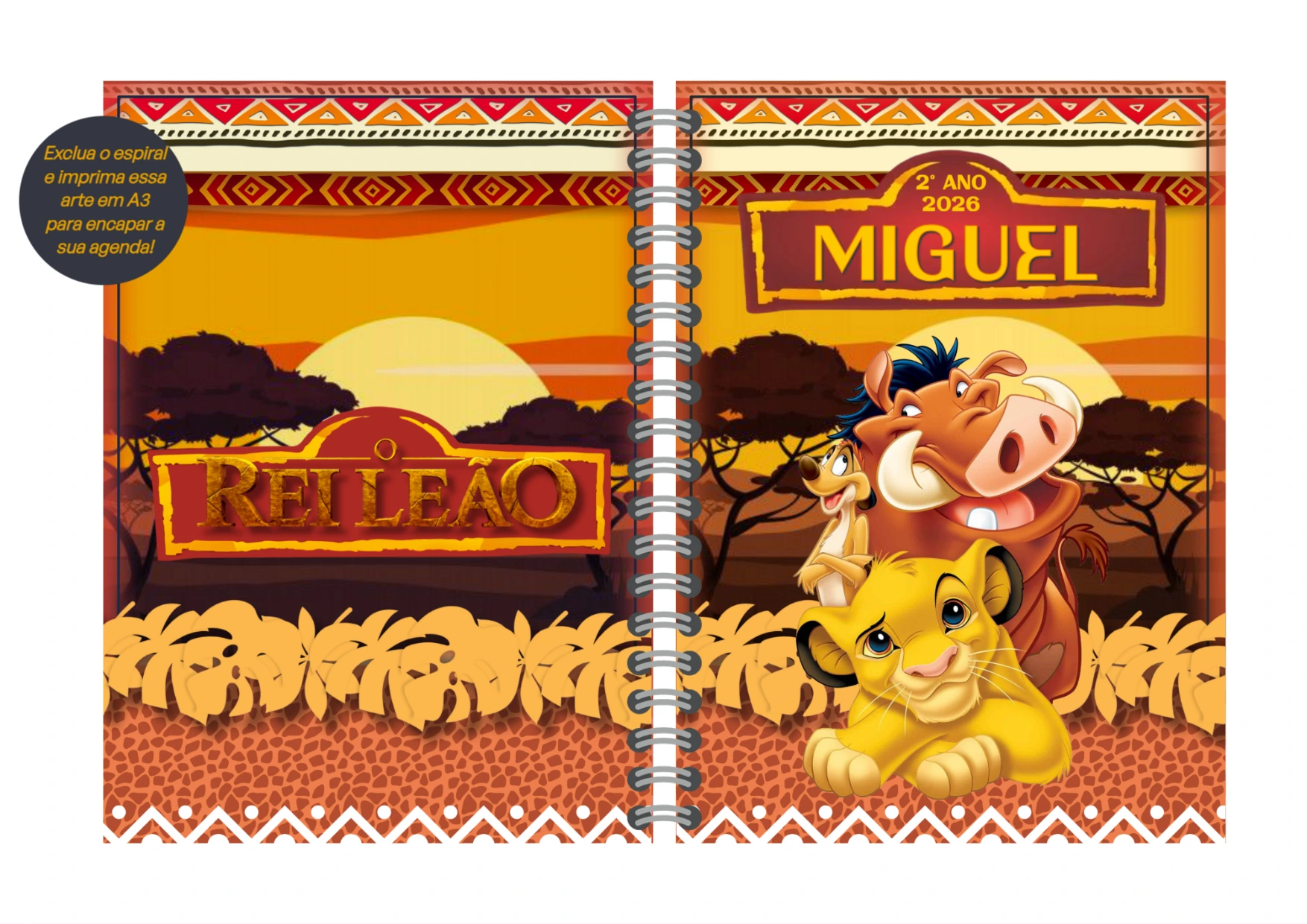 Capa de Agenda O Rei Leão com Personagens para Editar Online