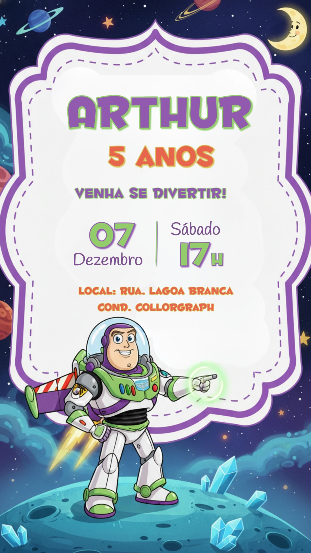 Convite de Aniversário Buzz Lightyear no Espaço para Editar